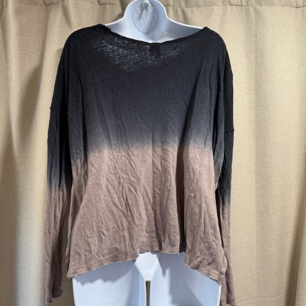 We The Free People Black‎ & Tan Ombre Long Sleeve Crop Top XS